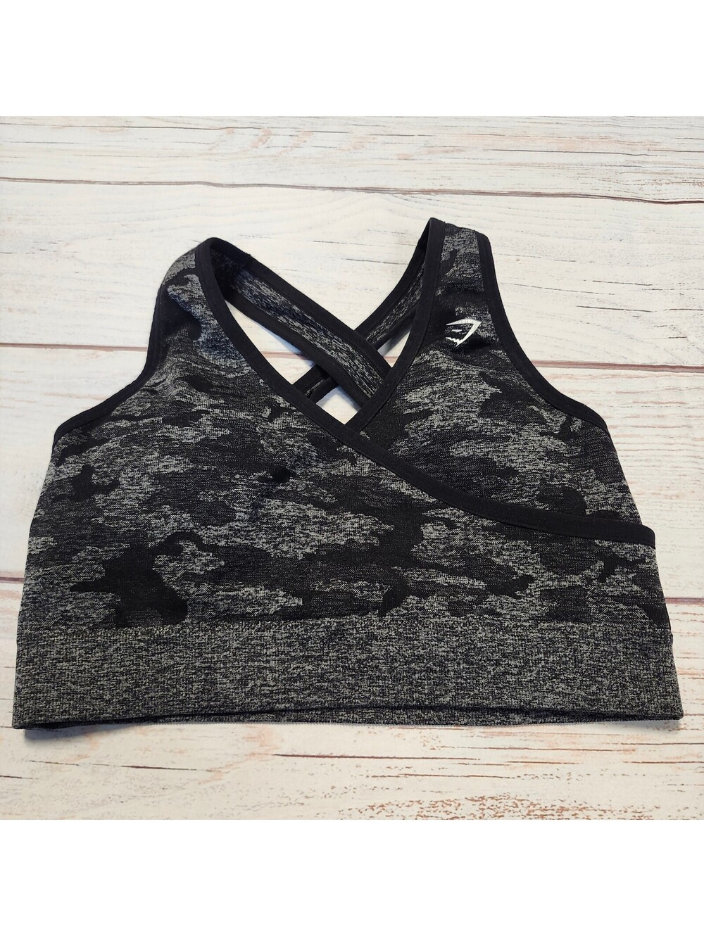 Gymshark Black and Gray Camouflage Sports Bra Size Large
